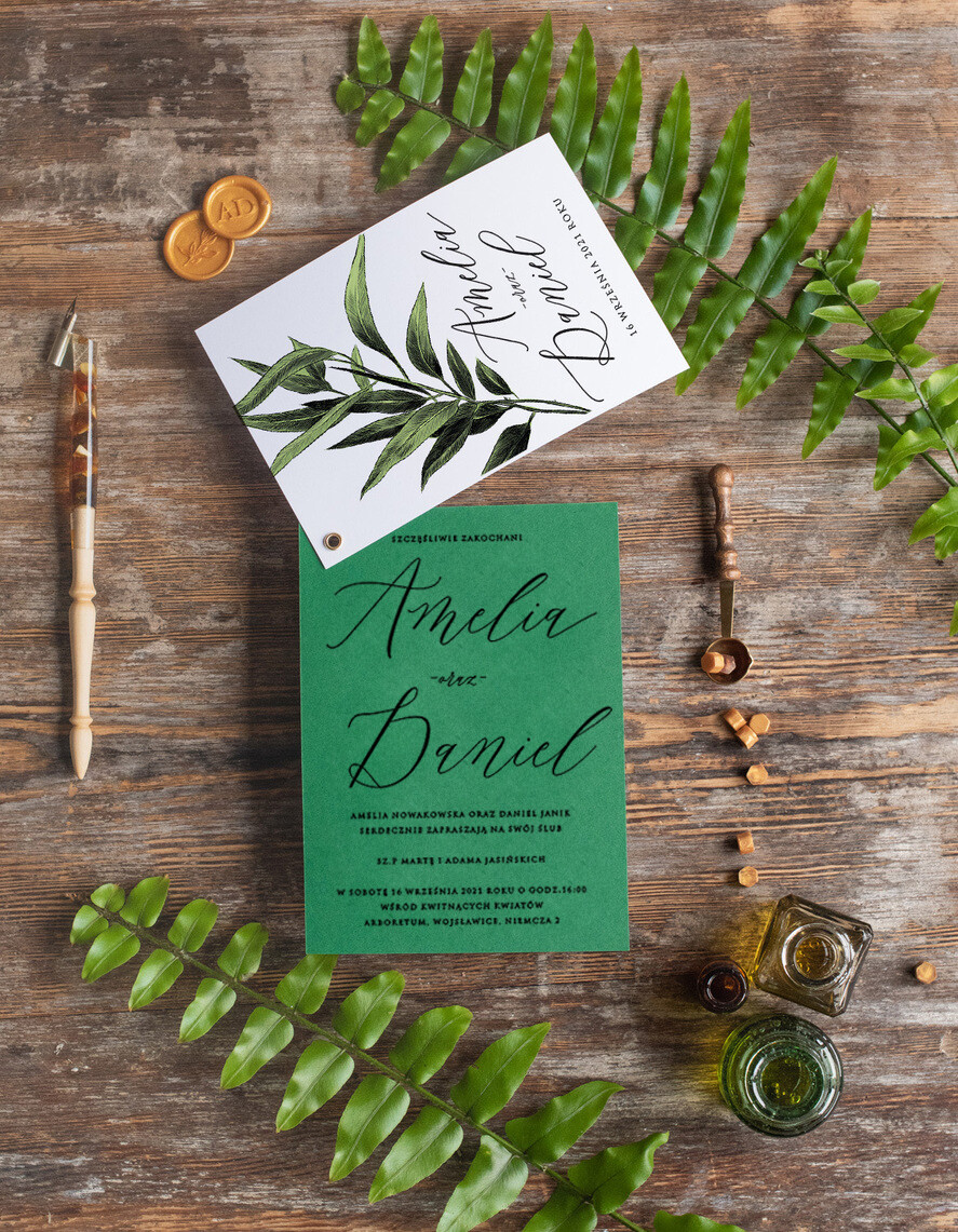 Zaproszenia ślubne Natura rustykalne zaproszenia na ślub eukaliptus szmaragdowe zaproszenia ślubne  Proste Eukaliptus Zaproszenia Ślubne Minimalistyczne2