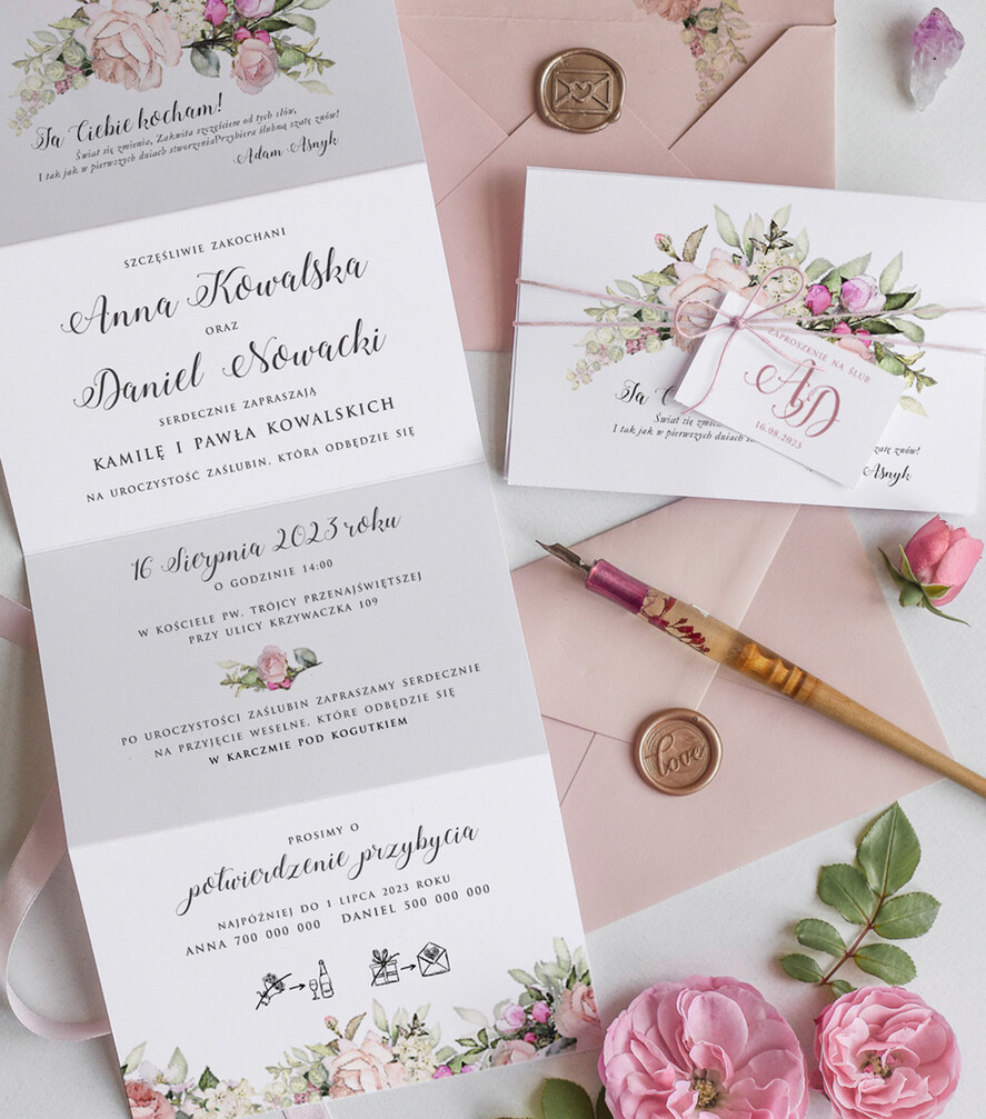 Zaproszenia ślubne Natura Proste Boho Zaproszenia Ślubne Kwiaty Róże  Minimalistyczne Zaproszenia na Ślub Delikatne Zaproszenie Ślubne2