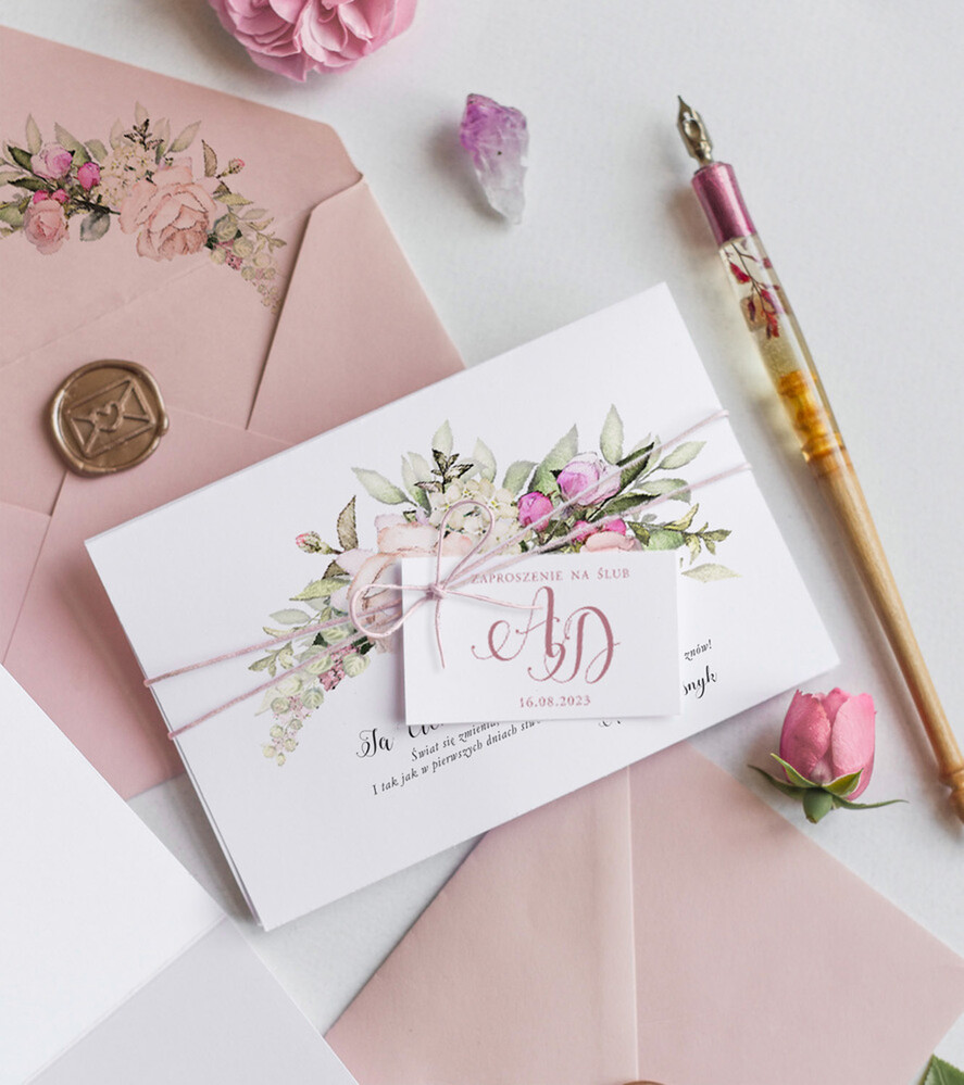 Zaproszenia ślubne Natura Proste Boho Zaproszenia Ślubne Kwiaty Róże  Minimalistyczne Zaproszenia na Ślub Delikatne Zaproszenie Ślubne5