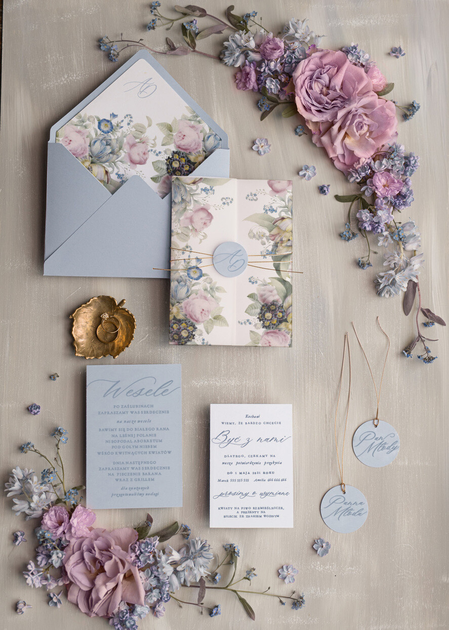 Zaproszenia ślubne Natura rustykalne delikatne zaproszenia na ślub zaproszenia ślubne z kalką dusty blue2