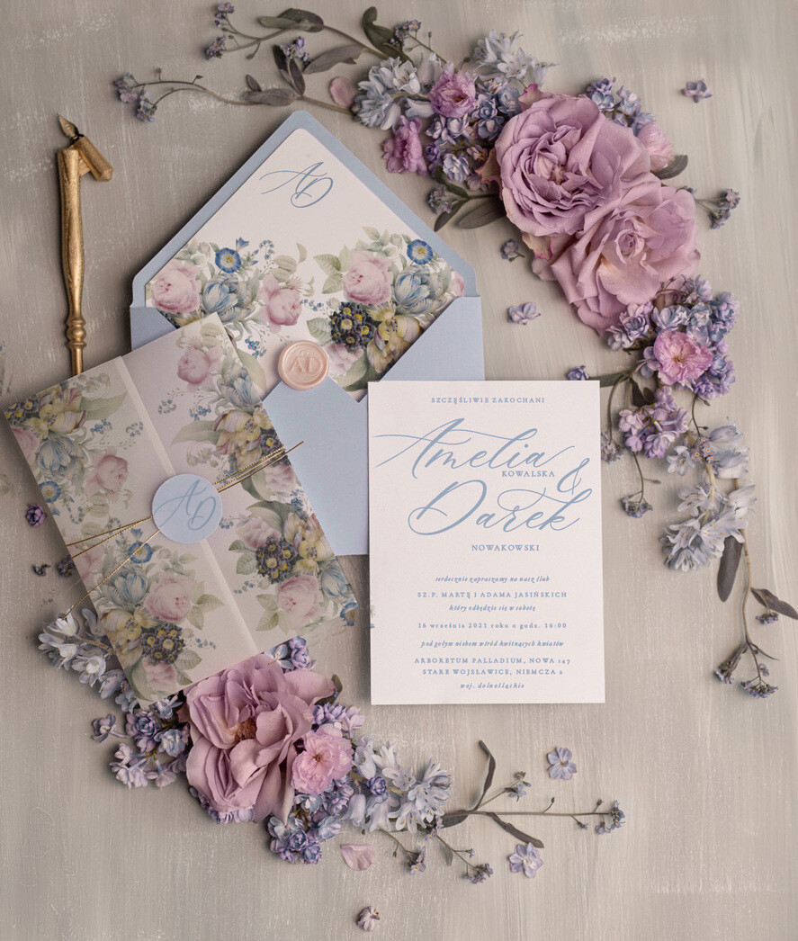 Zaproszenia ślubne Natura rustykalne delikatne zaproszenia na ślub zaproszenia ślubne z kalką dusty blue3