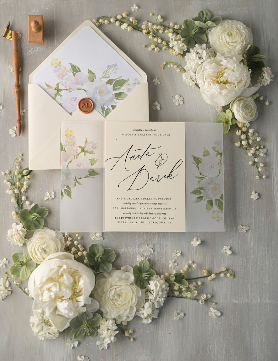 Zaproszenia ślubne Natura modne zaproszenia ślubne, botaniczne motywy boho kwiaty1