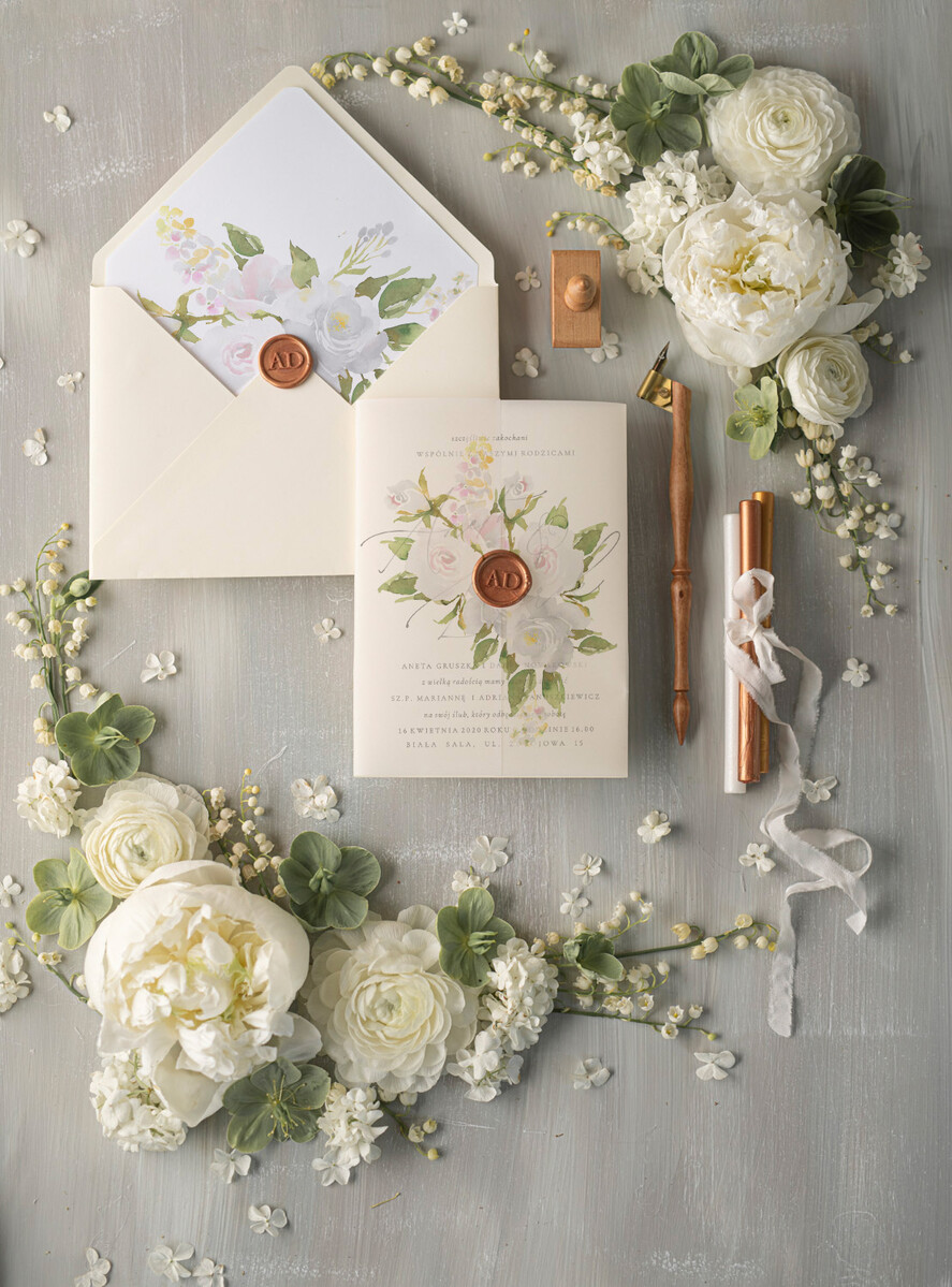 Zaproszenia ślubne Natura modne zaproszenia ślubne, botaniczne motywy boho kwiaty2