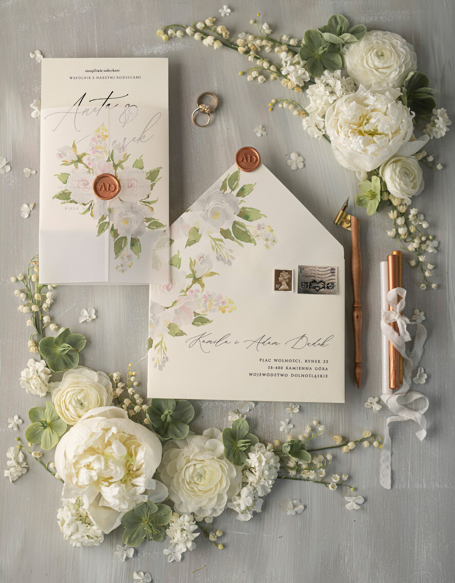 Zaproszenia ślubne Natura modne zaproszenia ślubne, botaniczne motywy boho kwiaty3