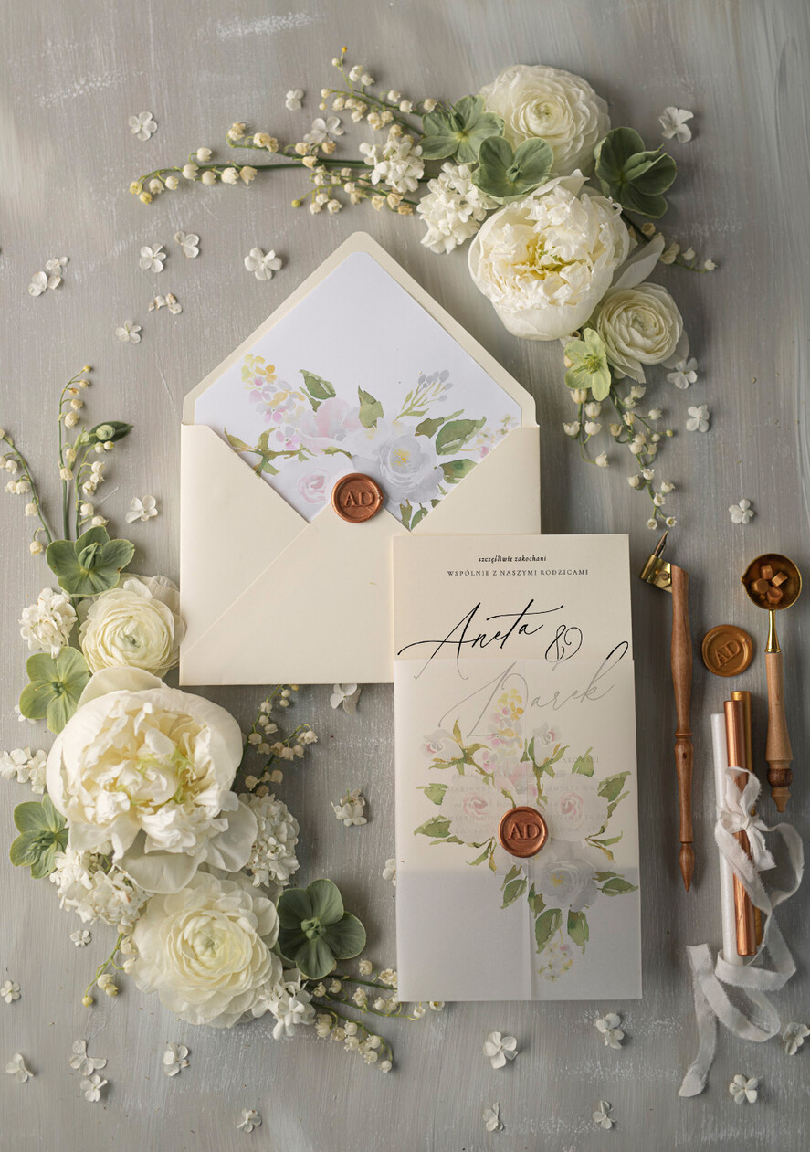 Zaproszenia ślubne Natura modne zaproszenia ślubne, botaniczne motywy boho kwiaty6