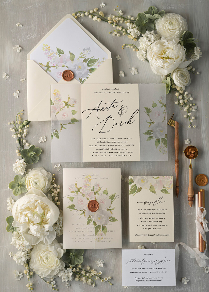 Zaproszenia ślubne Natura modne zaproszenia ślubne, botaniczne motywy boho kwiaty7