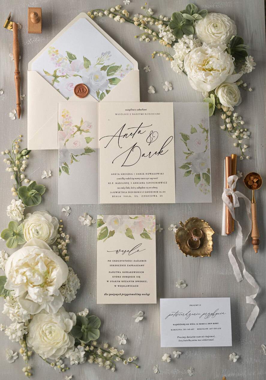 Zaproszenia ślubne Natura modne zaproszenia ślubne, botaniczne motywy boho kwiaty0