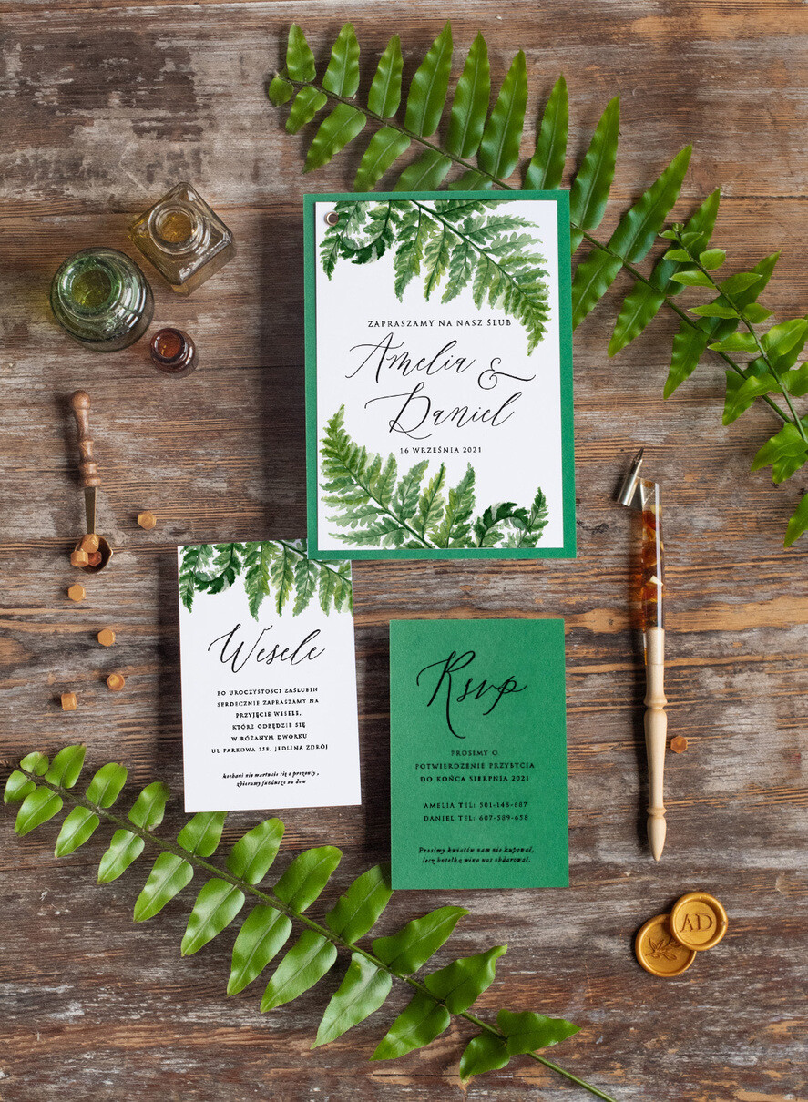 Zaproszenia ślubne Natura Paprtoka Zaproszenia Ślubne Minimalistyczne Zaproszenia na Ślub Delikatne Zaproszenie Ślubne rustykalne zaproszenia na ślub paproć szmaragdowe zaproszenia ślubne 2