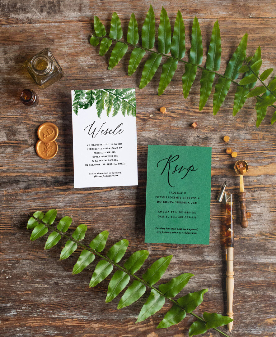 Zaproszenia ślubne Natura Paprtoka Zaproszenia Ślubne Minimalistyczne Zaproszenia na Ślub Delikatne Zaproszenie Ślubne rustykalne zaproszenia na ślub paproć szmaragdowe zaproszenia ślubne 3