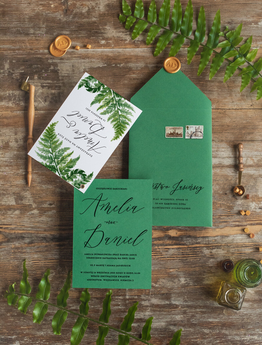 Zaproszenia ślubne Natura Paprtoka Zaproszenia Ślubne Minimalistyczne Zaproszenia na Ślub Delikatne Zaproszenie Ślubne rustykalne zaproszenia na ślub paproć szmaragdowe zaproszenia ślubne 5
