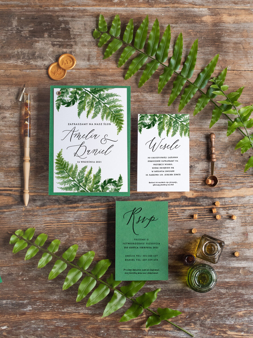 Zaproszenia ślubne Natura Paprtoka Zaproszenia Ślubne Minimalistyczne Zaproszenia na Ślub Delikatne Zaproszenie Ślubne rustykalne zaproszenia na ślub paproć szmaragdowe zaproszenia ślubne 0