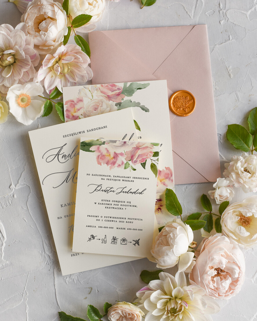 Zaproszenia ślubne Natura Proste Boho Zaproszenia Ślubne Kwiaty Róże  Minimalistyczne Zaproszenia na Ślub Delikatne Zaproszenie Ślubne1