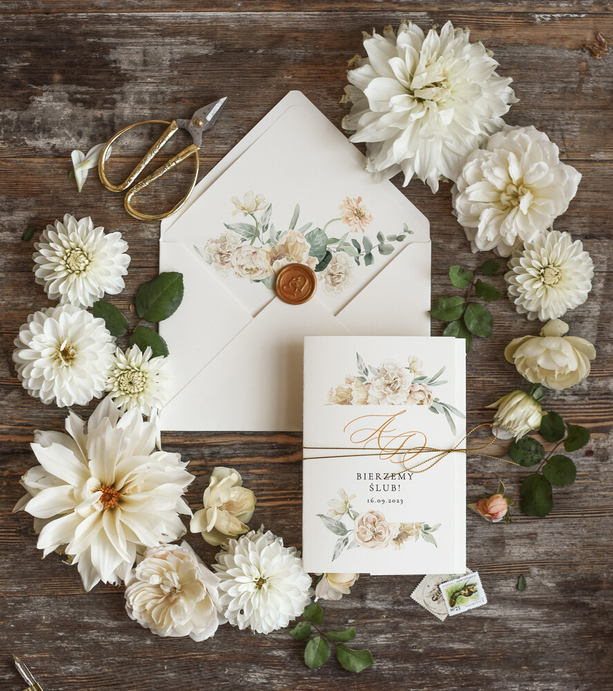 Zaproszenia ślubne Natura Proste Kremowe Zaproszenia Ślubne Boho Kwiaty  Minimalistyczne Zaproszenia na Ślub Delikatne Zaproszenie Ślubne2