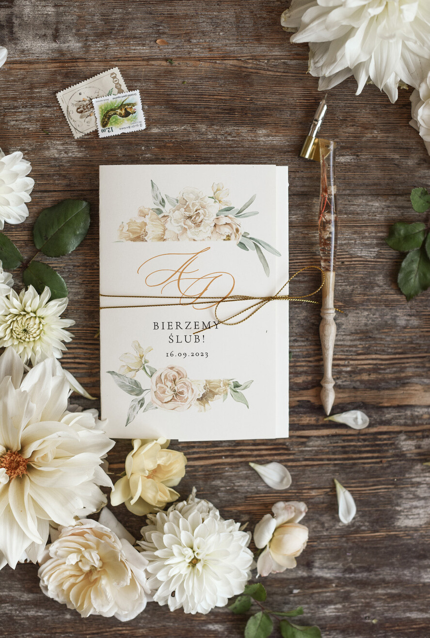 Zaproszenia ślubne Natura Proste Kremowe Zaproszenia Ślubne Boho Kwiaty  Minimalistyczne Zaproszenia na Ślub Delikatne Zaproszenie Ślubne3