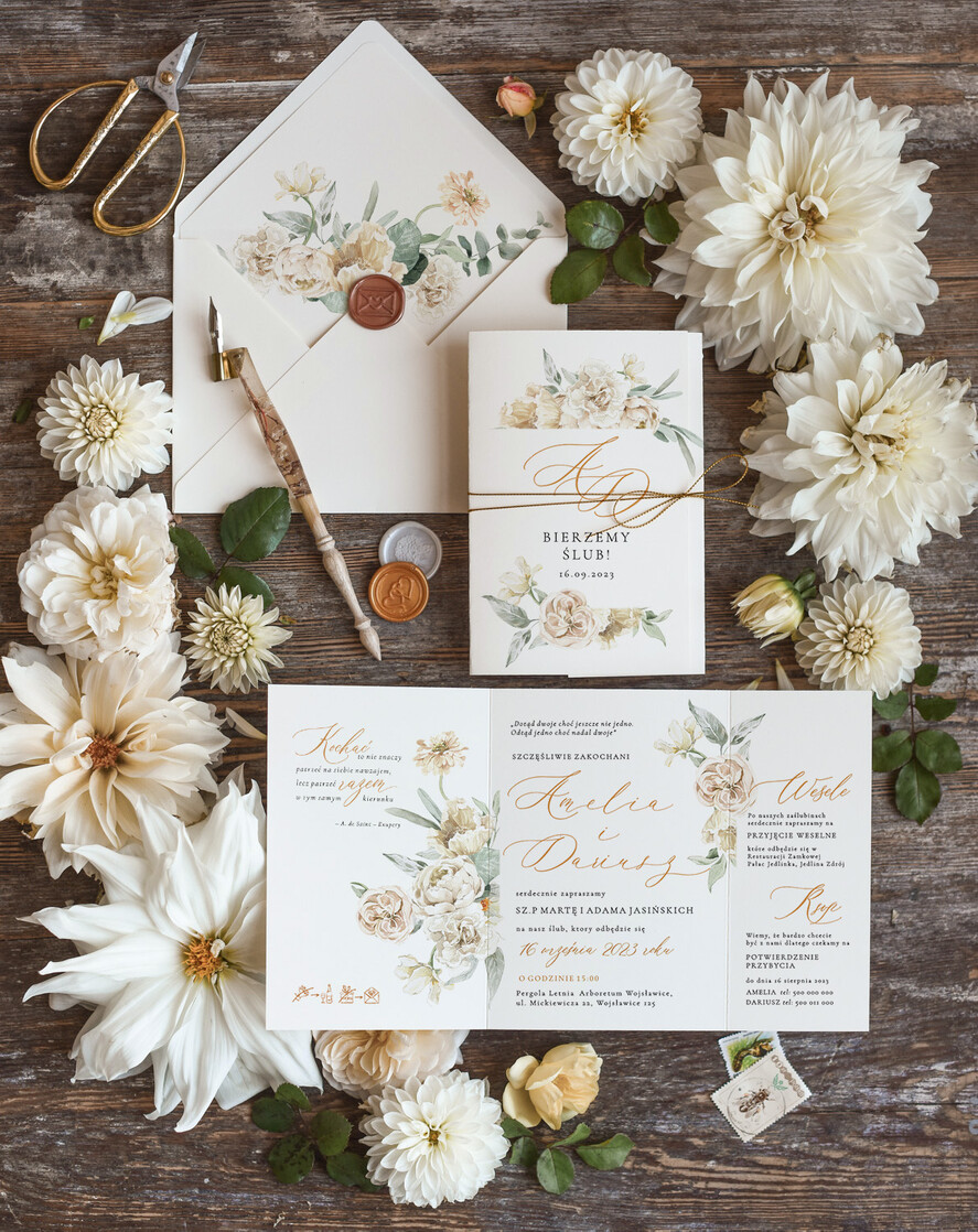 Zaproszenia ślubne Natura Proste Kremowe Zaproszenia Ślubne Boho Kwiaty  Minimalistyczne Zaproszenia na Ślub Delikatne Zaproszenie Ślubne0