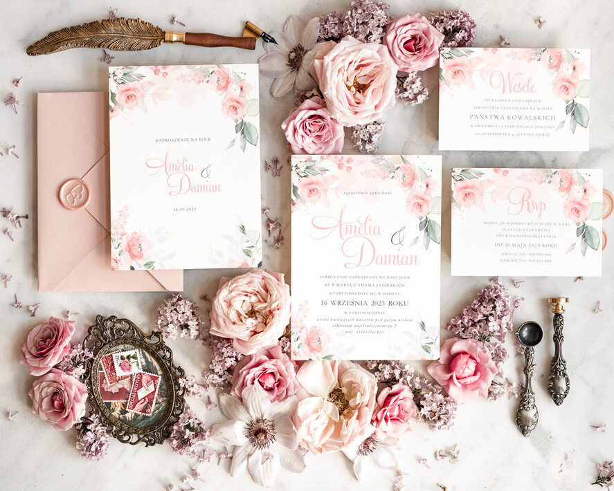 Zaproszenia ślubne Natura wyjątkowe zaproszenia na ślub, delikatne zaproszenia z różami, eleganckie zaproszenia slubne, zaproszenie na slub 1