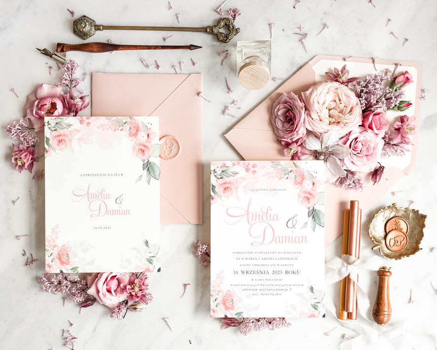 Zaproszenia ślubne Natura wyjątkowe zaproszenia na ślub, delikatne zaproszenia z różami, eleganckie zaproszenia slubne, zaproszenie na slub 2