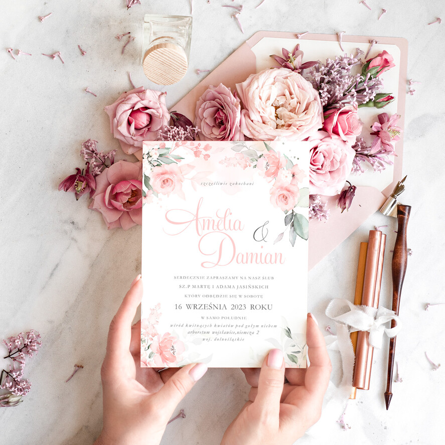 Zaproszenia ślubne Natura wyjątkowe zaproszenia na ślub, delikatne zaproszenia z różami, eleganckie zaproszenia slubne, zaproszenie na slub 3