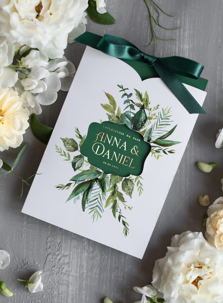 Zaproszenia ślubne Natura Złocone Eukaliptus Zaproszenia Ślubne Zieleń i Złoto  Zaproszenia na Ślub Delikatne Zaproszenie Ślubne Zielone Eukaliptus 8