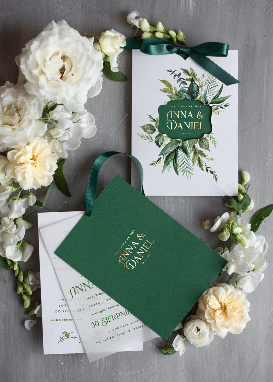 Zaproszenia ślubne Natura Złocone Eukaliptus Zaproszenia Ślubne Zieleń i Złoto  Zaproszenia na Ślub Delikatne Zaproszenie Ślubne Zielone Eukaliptus 9