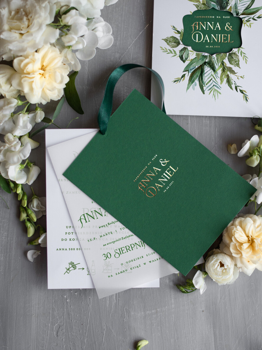 Zaproszenia ślubne Natura Złocone Eukaliptus Zaproszenia Ślubne Zieleń i Złoto  Zaproszenia na Ślub Delikatne Zaproszenie Ślubne Zielone Eukaliptus 10