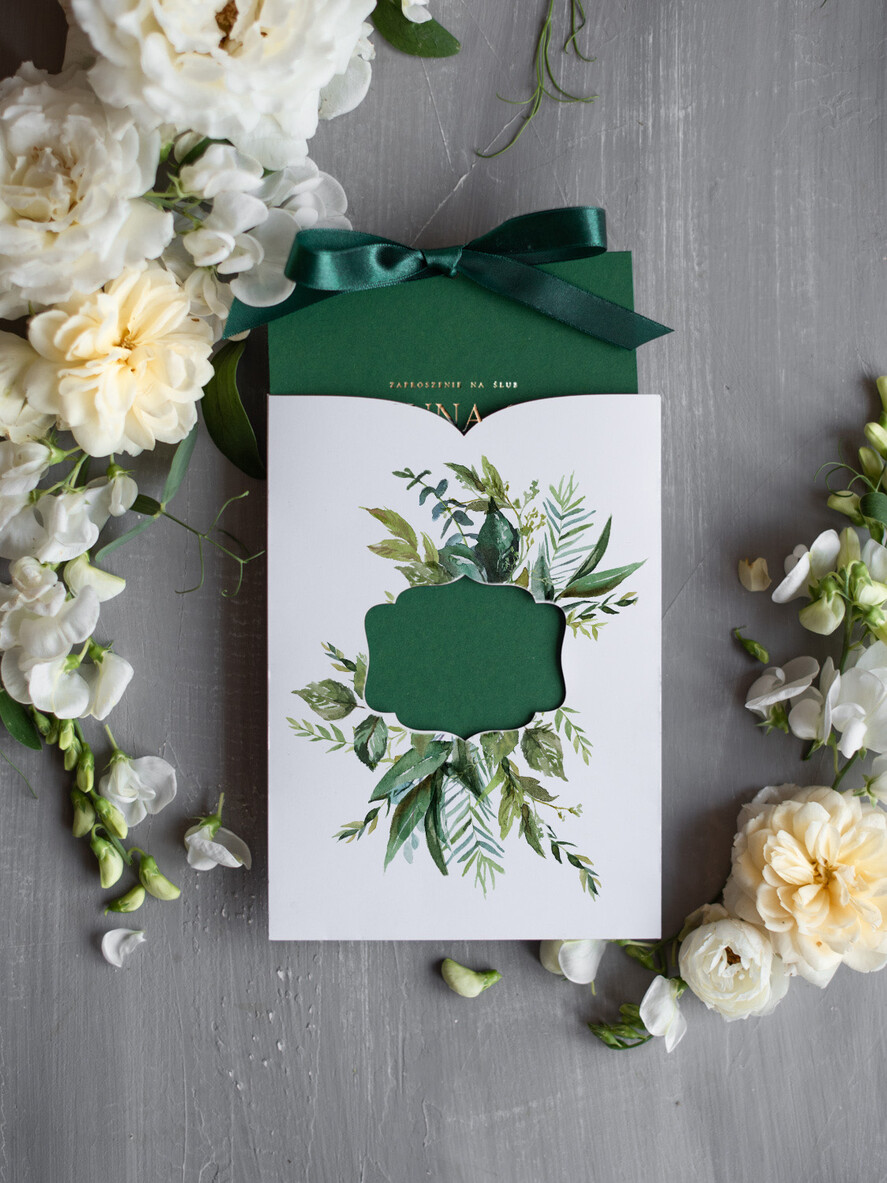 Zaproszenia ślubne Natura Złocone Eukaliptus Zaproszenia Ślubne Zieleń i Złoto  Zaproszenia na Ślub Delikatne Zaproszenie Ślubne Zielone Eukaliptus 4