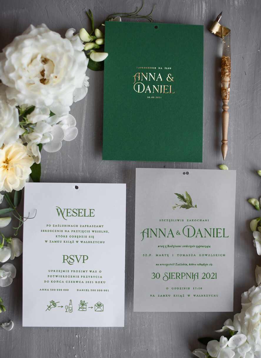 Zaproszenia ślubne Natura Złocone Eukaliptus Zaproszenia Ślubne Zieleń i Złoto  Zaproszenia na Ślub Delikatne Zaproszenie Ślubne Zielone Eukaliptus 5
