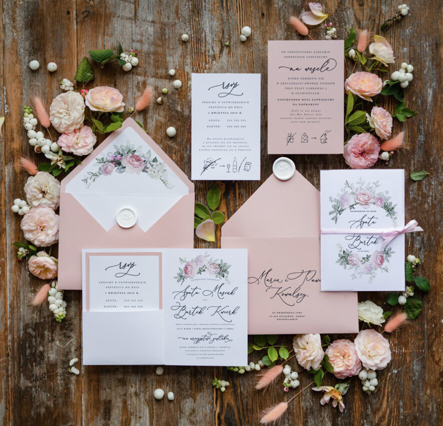 Zaproszenia ślubne Natura Zaproszenia na Ślub boho kwiaty Romantyczne zaproszenia ślubne 1