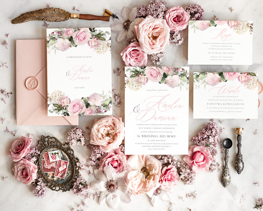 Zaproszenia ślubne Natura wyjątkowe zaproszenia na ślub, delikatne zaproszenia z różami, eleganckie zaproszenia slubne, zaproszenie na slub 0