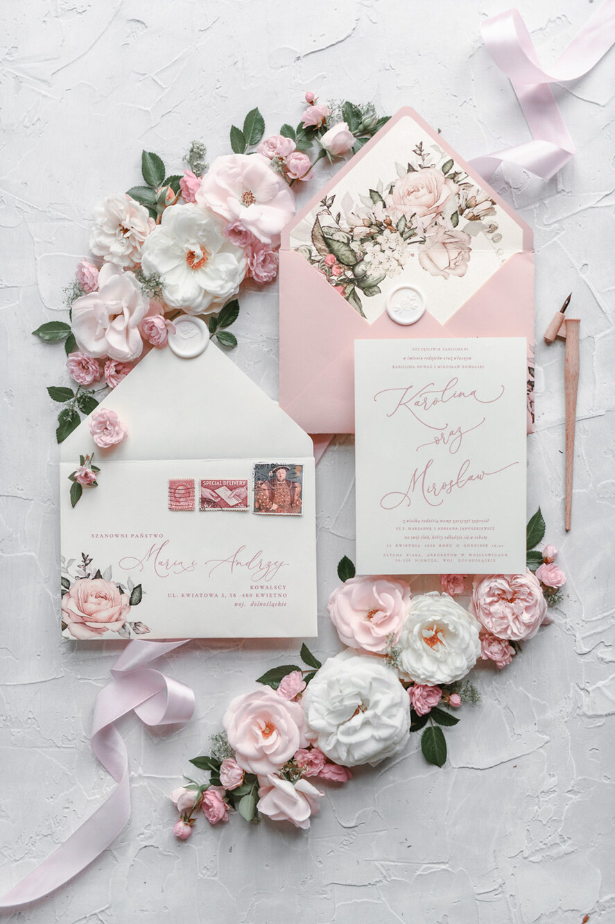 Zaproszenia ślubne Natura eleganckie zaproszenia ślubne romantyczne róże piękna kokarda 2