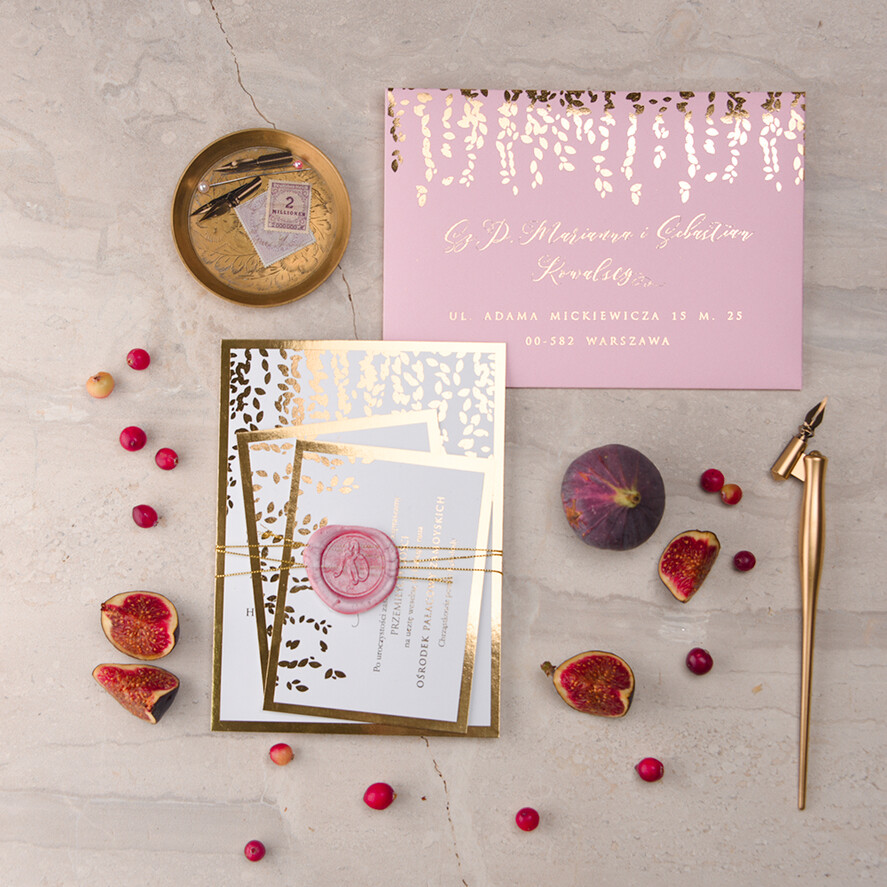 Zaproszenia ślubne Złote Glamour złote różowe zaproszenia ślubne robione na zamówienie idealne na wesele1