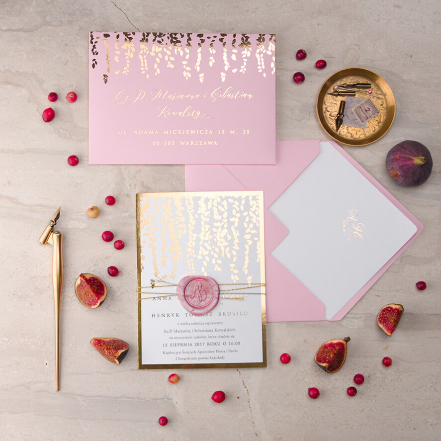 Zaproszenia ślubne Złote Glamour złote różowe zaproszenia ślubne robione na zamówienie idealne na wesele2