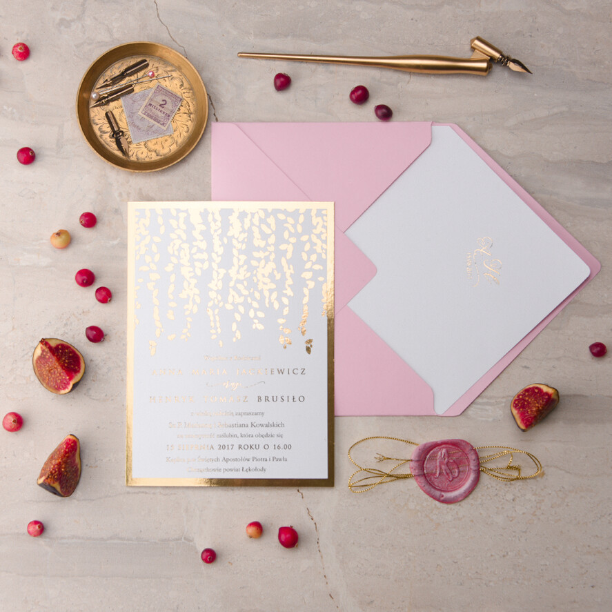 Zaproszenia ślubne Złote Glamour złote różowe zaproszenia ślubne robione na zamówienie idealne na wesele3