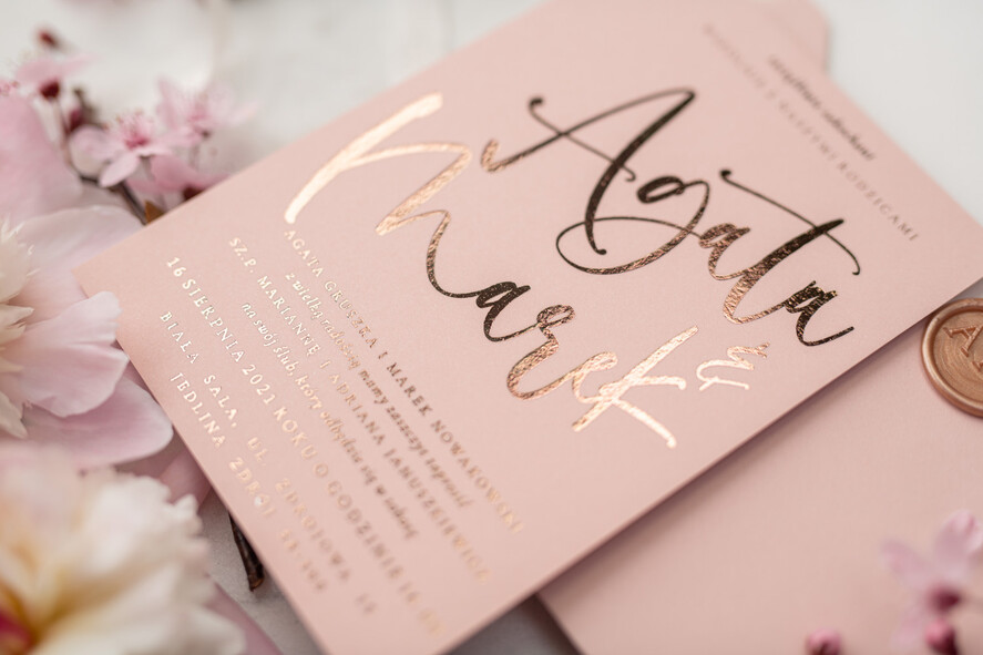 Zaproszenia ślubne Złote Glamour złote zaproszenia ślubne boho kwitnace wisnie złocone zaproszenie na ślub  1