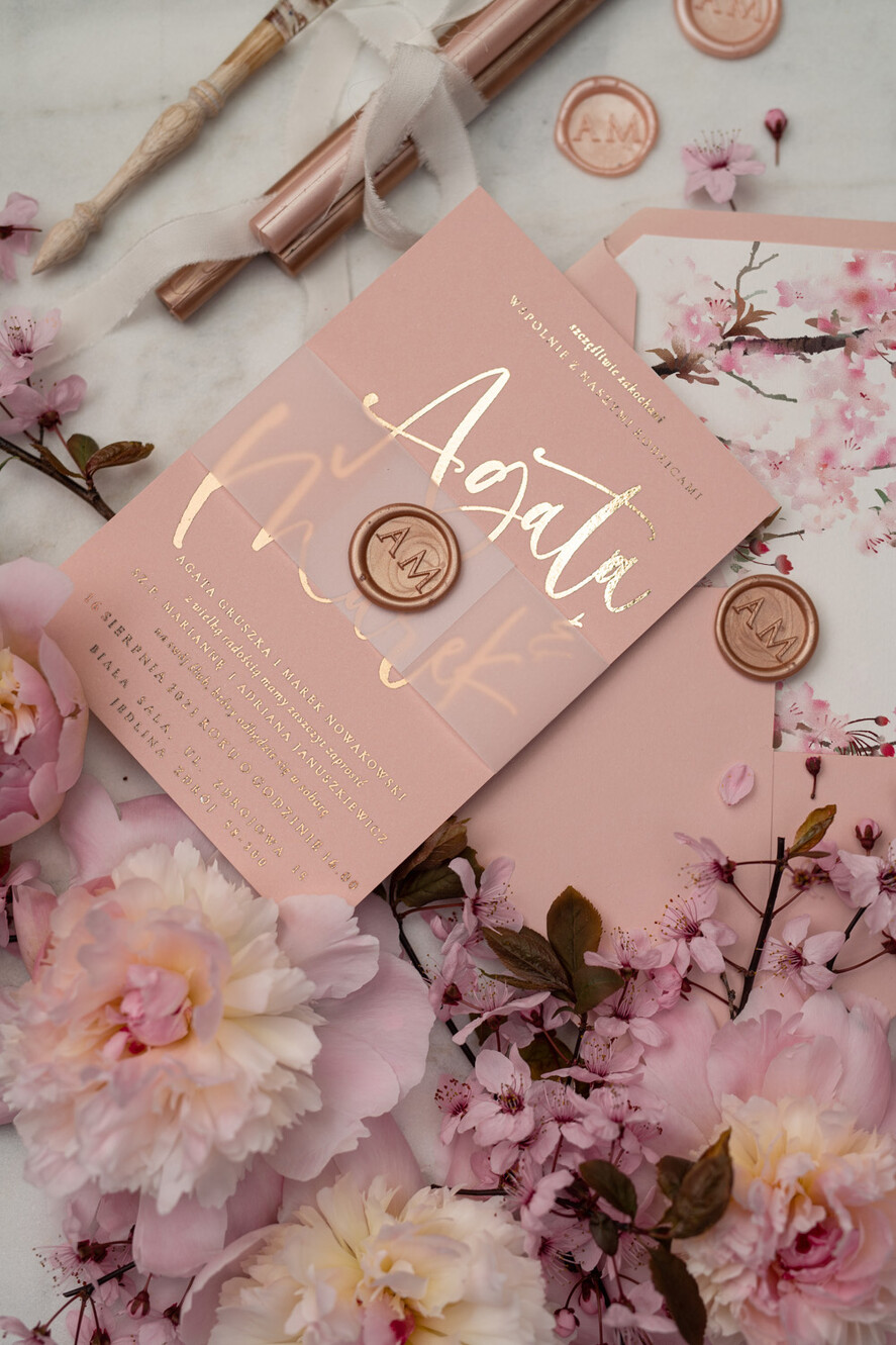 Zaproszenia ślubne Złote Glamour złote zaproszenia ślubne boho kwitnace wisnie złocone zaproszenie na ślub  4