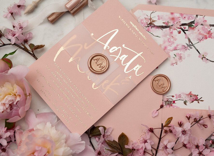Zaproszenia ślubne Złote Glamour złote zaproszenia ślubne boho kwitnace wisnie złocone zaproszenie na ślub  5