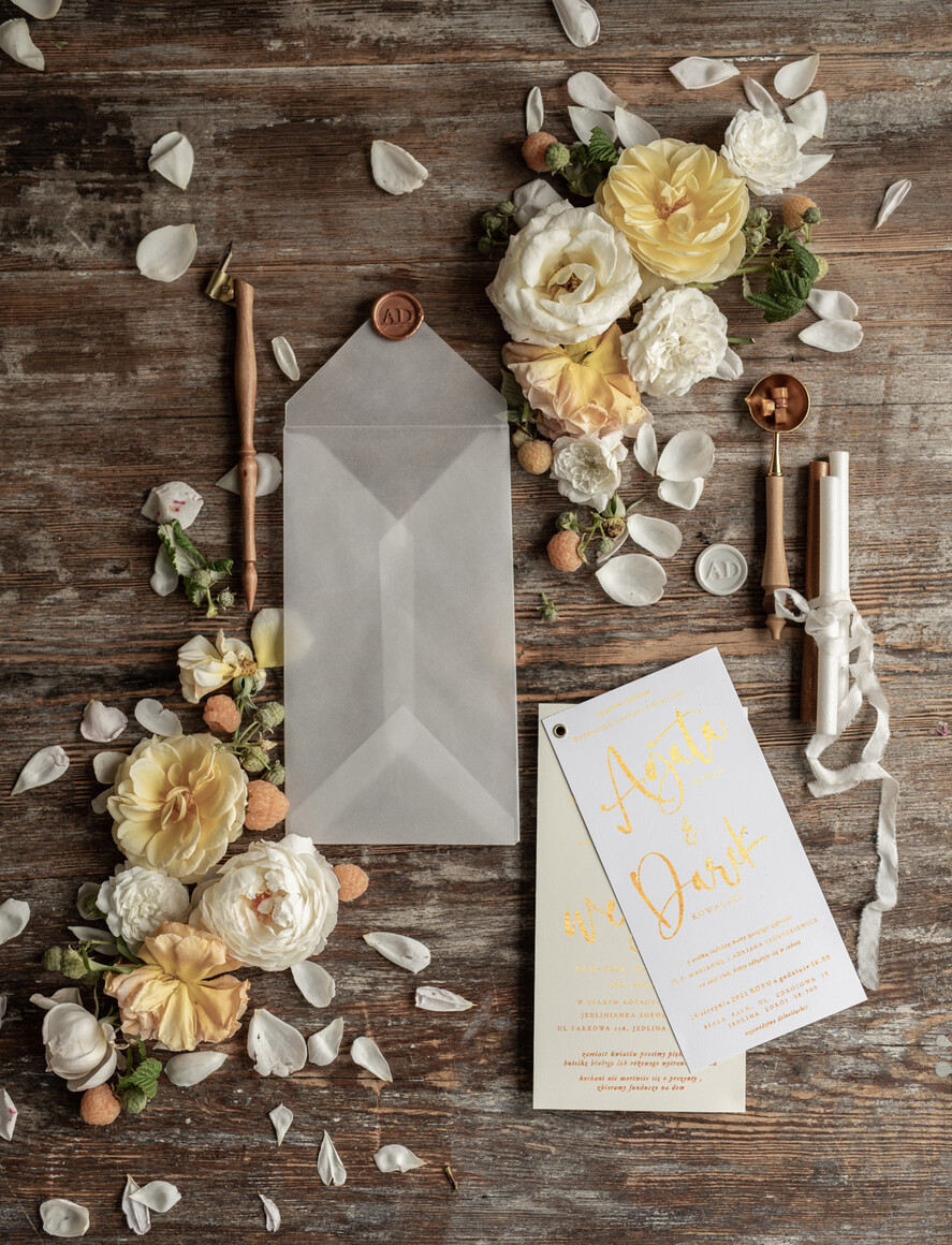 Zaproszenia ślubne Złote Glamour złote nowoczesne zaproszenia ślubne złocone  nowoczesne zaproszenie na ślub cywilny przeźroczysta koperta z kalki4