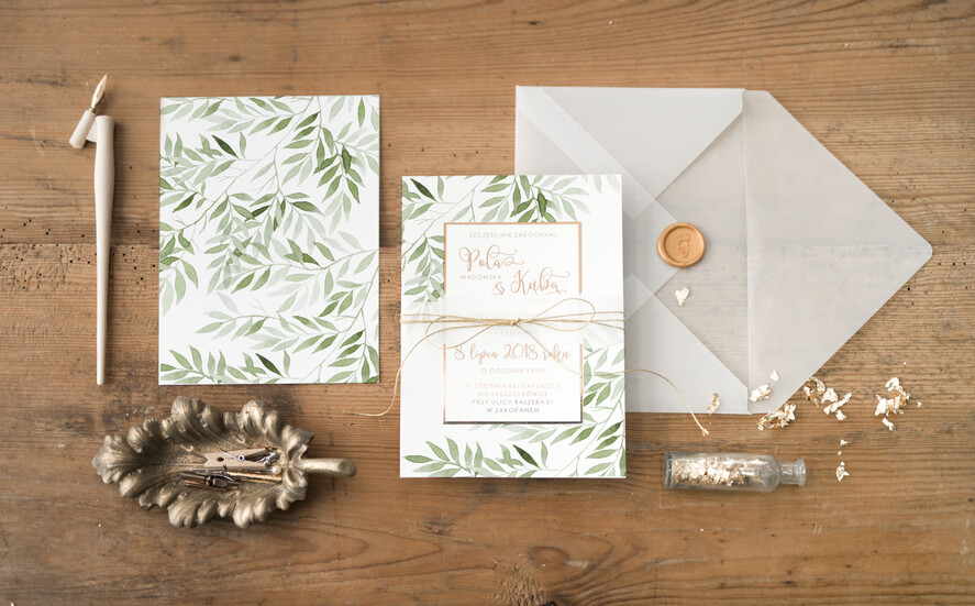 Zaproszenia ślubne Złote Glamour zielono złote zaproszenia ślubne glamour wesele z klasa przeźroczysta koperta   1