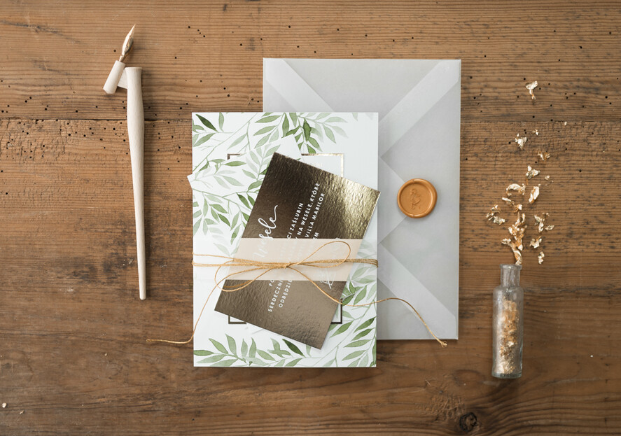Zaproszenia ślubne Złote Glamour zielono złote zaproszenia ślubne glamour wesele z klasa przeźroczysta koperta   2