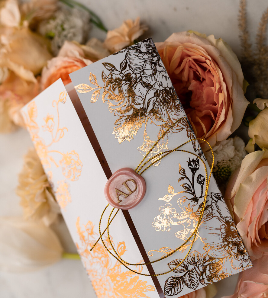 Zaproszenia ślubne Złote Glamour złote zaproszenia ślubne wykonywane ręcznie styl glamour w kolorystyce pudrowego różu i złota16