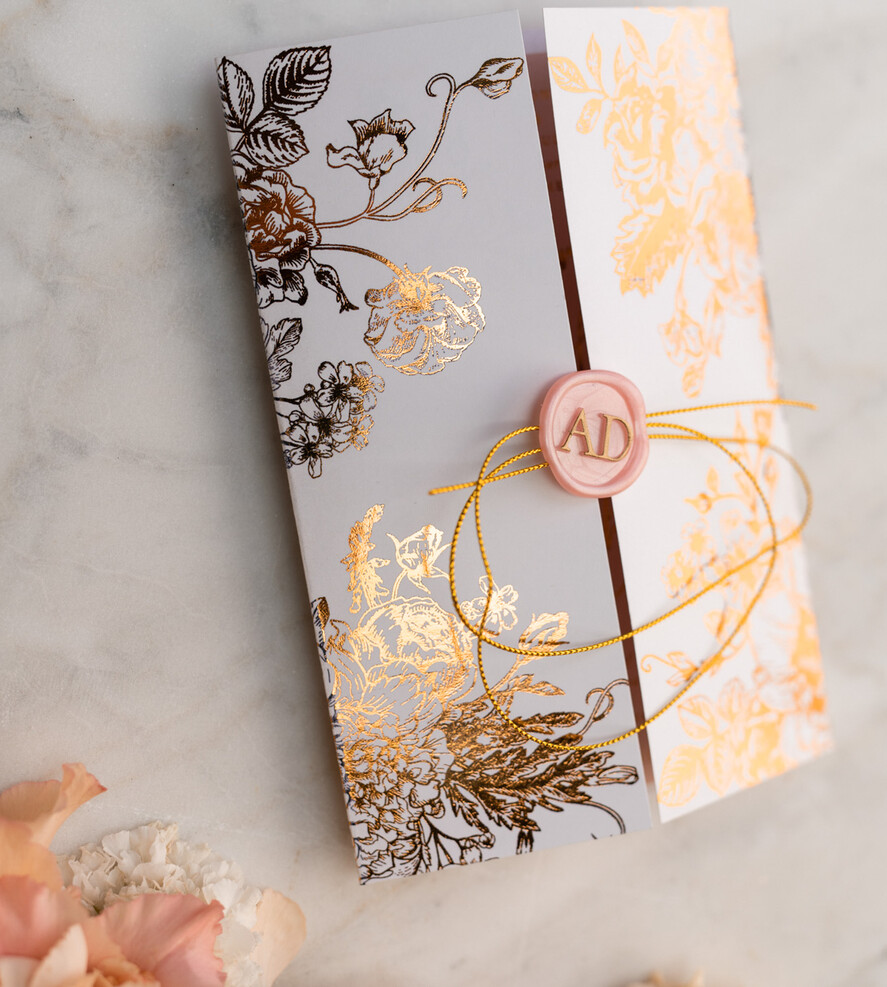 Zaproszenia ślubne Złote Glamour złote zaproszenia ślubne wykonywane ręcznie styl glamour w kolorystyce pudrowego różu i złota18