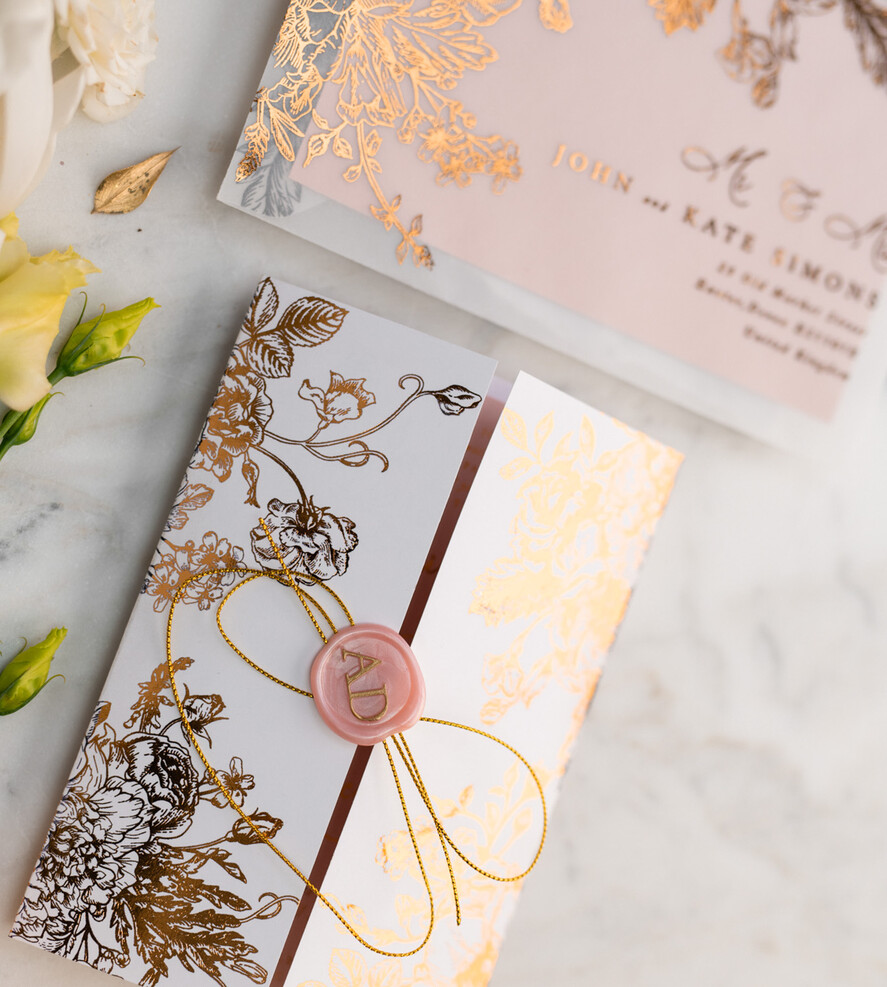 Zaproszenia ślubne Złote Glamour złote zaproszenia ślubne wykonywane ręcznie styl glamour w kolorystyce pudrowego różu i złota23