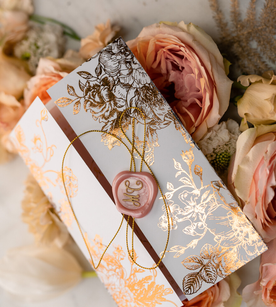 Zaproszenia ślubne Złote Glamour złote zaproszenia ślubne wykonywane ręcznie styl glamour w kolorystyce pudrowego różu i złota24