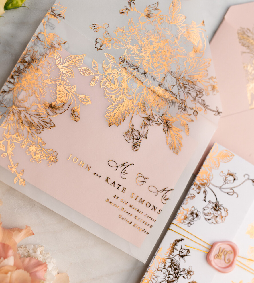 Zaproszenia ślubne Złote Glamour złote zaproszenia ślubne wykonywane ręcznie styl glamour w kolorystyce pudrowego różu i złota26