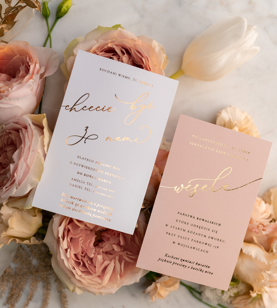 Zaproszenia ślubne Złote Glamour złote zaproszenia ślubne wykonywane ręcznie styl glamour w kolorystyce pudrowego różu i złota29