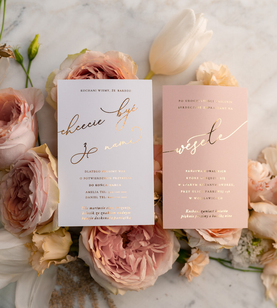 Zaproszenia ślubne Złote Glamour złote zaproszenia ślubne wykonywane ręcznie styl glamour w kolorystyce pudrowego różu i złota30