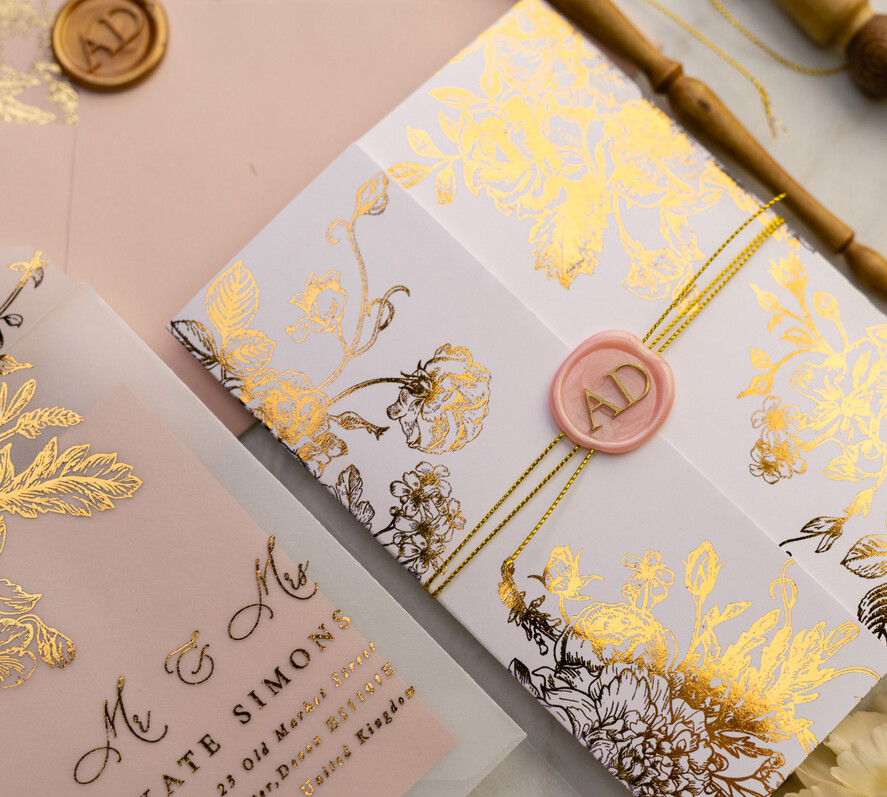 Zaproszenia ślubne Złote Glamour złote zaproszenia ślubne wykonywane ręcznie styl glamour w kolorystyce pudrowego różu i złota36