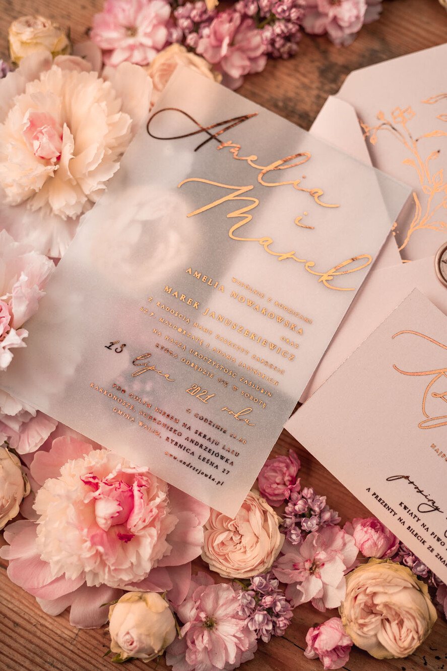 Zaproszenia ślubne Złote Glamour Złote  Minimalistyczne zaproszenia ślubne, złocone zaproszenie ślubne Proste zaproszenie na ślub Róż i Kalka 3