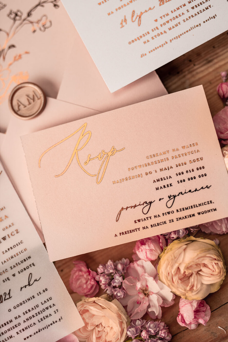 Zaproszenia ślubne Złote Glamour Złote  Minimalistyczne zaproszenia ślubne, złocone zaproszenie ślubne Proste zaproszenie na ślub Róż i Kalka 5