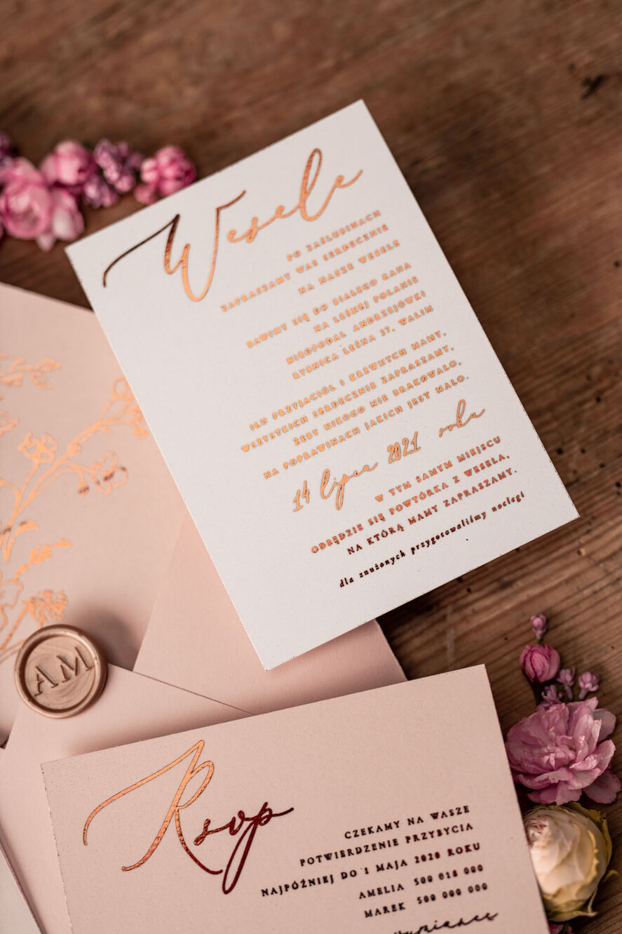 Zaproszenia ślubne Złote Glamour Złote  Minimalistyczne zaproszenia ślubne, złocone zaproszenie ślubne Proste zaproszenie na ślub Róż i Kalka 6